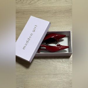 Madden Girl Red Patent Pointed Toe Pumps with Bow Accent